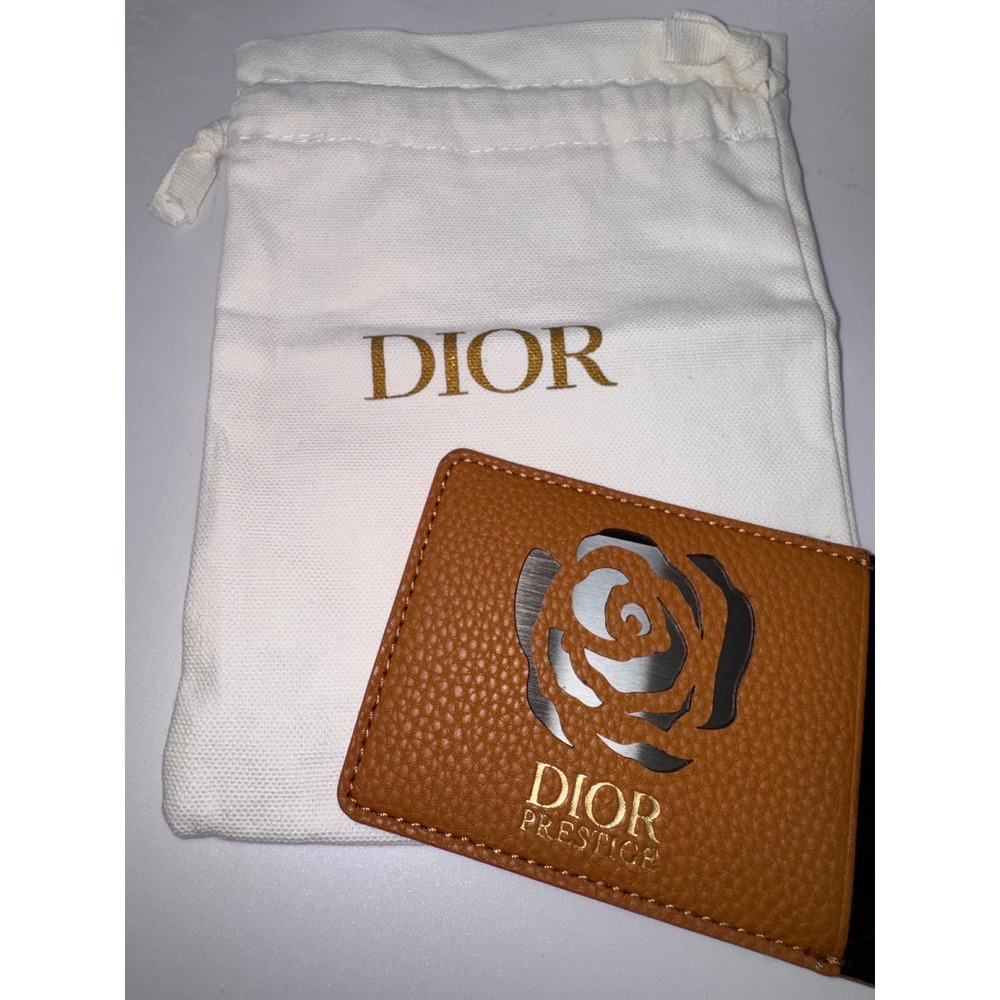 Dior GWP Prestige Pocket Mirror Tan Faux Leather Case Star Charm & Dust Bag NWOT - Picture 2 of 4